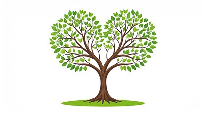 Green Heart Shape Tree Pixel Art with Lush Foliage and Brown Trunk on a White Background Minimalist Pixelated Design Isolated