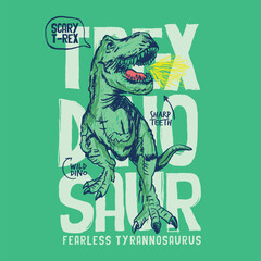 t-rex dinosaur drawing, unisex typographic street and fashion t-shirt graphic
