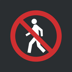 No Pedestrians Sign Symbol in Red Circle Isolated on Gray