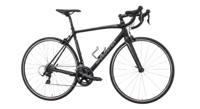 Black road bicycle for recreation and fitness isolated PNG with Transparent Background