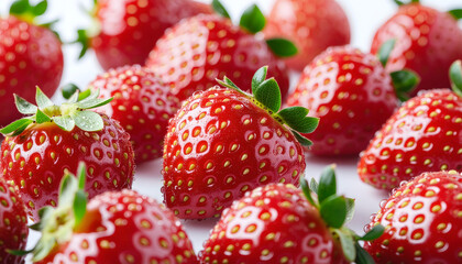 Close-up of fresh strawberries with water droplets, macro photography, natural lighting