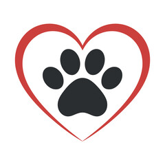 Paw Print Heart. Pet animal sign. Symbol in love. Dog Cat vector