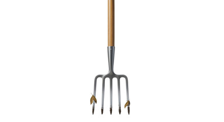 Metal garden fork with wooden handle isolated PNG with Transparent Background