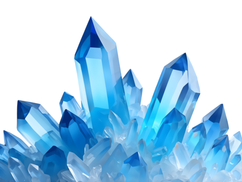Cluster of blue crystals isolated on transparent background