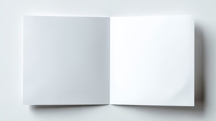 Open blank white brochure presenting empty square pages, creating a customizable template for minimalistic magazine, catalog, or book mockups on a clean background