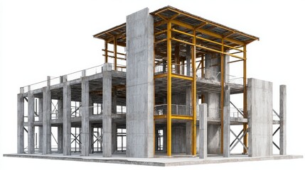 Obraz premium Multi story building under construction featuring a concrete and steel framework, symbolizing growth, development, housing, modern architecture, and urban renewal