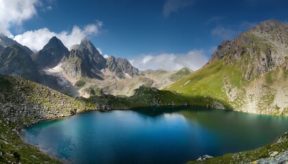 Fototapeta premium mountain lake surrounded by peaks