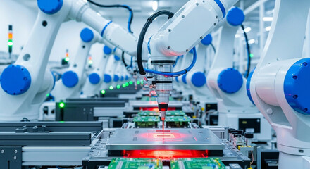 Automated PCB Assembly Line with Robotic Arms