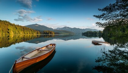 Obraz premium boat on still reflective lake water
