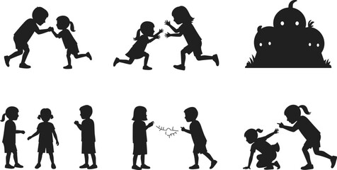 PrintSilhouette children fighting, kids arguing, playground conflict, bullying illustration, childhood quarrel, aggressive behavior, sibling rivalry, dispute resolution, social problem
