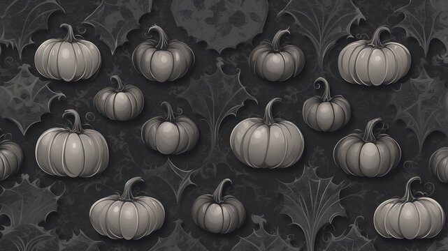 Patr&oacute;n seamless de calabazas en escala de grises para fondos de Halloween