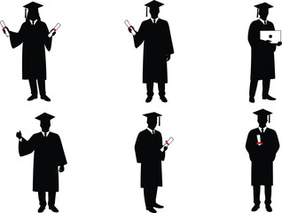 PrintSilhouette graduation student with diploma, academic success, cap gown ceremony, higher education achievement, university college graduate, degree celebration, successful milestone moment