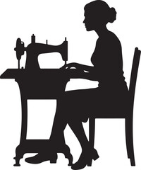 Silhouette of woman sewing at vintage sewing machine