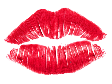 Red lipstick kiss mark isolated on transparent background
