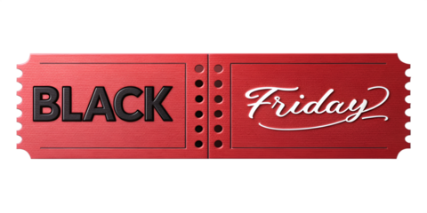 Red Black Friday Ticket Graphic With Black Text And White Script sale shopping