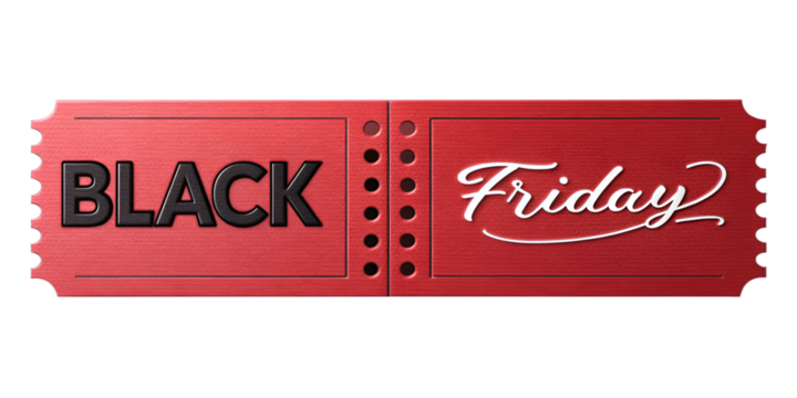 Red Black Friday Ticket Graphic With Black Text And White Script sale shopping