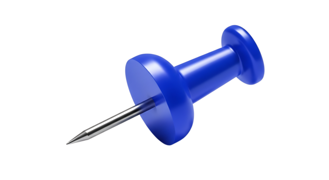 Blue push pin isolated on transparent background