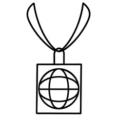 Global Business Medal with Ribbon Icon Symbolizing International Achievement and Global Collaboration in Monochrome Style