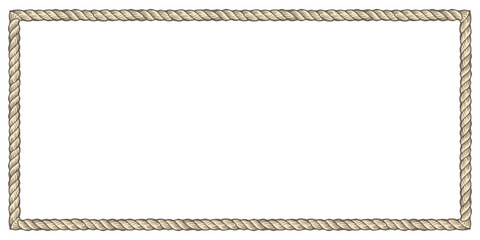 Rope. Frame. Border. A realistic vector illustration of a rectangular frame made of rope for a nautical-themed poster, a western award, a photo frame, or a decorative design element.