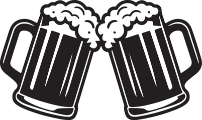 Foamy beer in vintage mug sketch traditional pub beverage illustration, black and white outline art