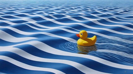 Yellow duck floating on rippled water
