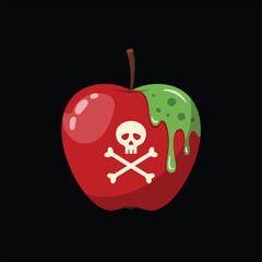 Spooky Halloween Poison Apple with Skull and Crossbones Symbol, Dripping Toxic Green Goo on a Dark Background