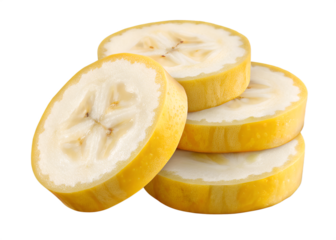 Stacked Sliced Banana Rounds With Yellow Peel And White Flesh fruit