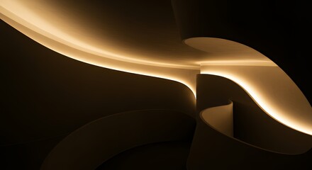 Abstract Modern Interior Architectural Design with Curved Lines and Warm Lighting