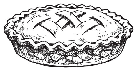 Hand-drawn sketch of a classic lattice-top pie with textured crust – retro hand drawn illustration