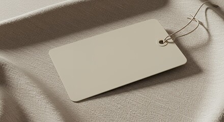 Blank White Tag on Soft Beige Fabric Surface for Product Labeling or Packaging