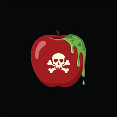 Spooky Poison Apple with a Skull and Crossbones Symbol and Eerie Green Slime Dripping for Halloween Design Projects