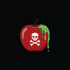 Spooky Poison Apple with Skull and Crossbones and Dripping Toxic Green Slime for Halloween Danger Theme