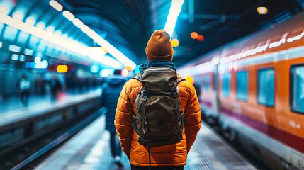 Person waiting at train station, tunnel