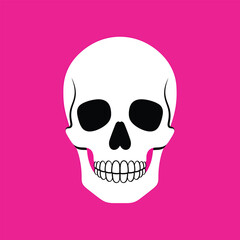Minimalist Halloween Skull Vector Illustration on Vibrant Hot Pink Background for Spooky Season Designs