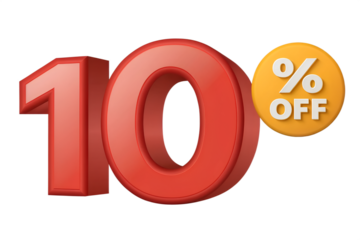 Bold red 3 D number 10 with yellow off percentage sign 10 percent off discount