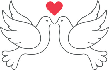 Romantic Doves Facing Each Other with a Red Heart Above, Symbolizing Love, Peace, and Unity for Wedding Invitations, Greeting Cards, and Celebrations
