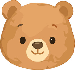 A cute cartoon bear face illustration with a golden-brown fur pattern, round eyes, and a friendly smile in a kawaii style. © Svutlana 