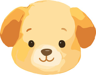 A cute cartoon illustration of a puppy’s face with floppy brown ears, big round eyes, and a cheerful smile in a kawaii style.