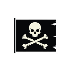 Classic Pirate Flag with Skull and Crossbones Design on Black Fabric, Evoking Adventure and Danger, Ideal for Halloween Themes.