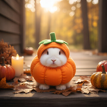 Animal d'halloween Lapin d&eacute;guis&eacute; en citrouille