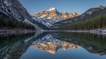 Naklejka premium Majestic Rocky Mountains Reflected in Bow River, Alberta