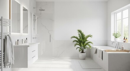 Serene Scandinavian Minimalist Bathroom with Green Plant