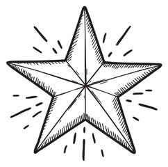 Obraz premium Hand-drawn five-pointed star with radiating lines – retro hand drawn illustration