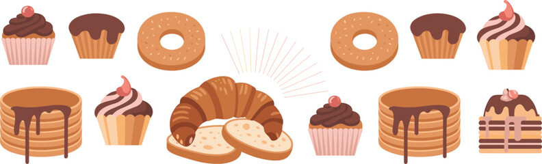 Assorted Baked Goods and Pastries Collection on White Background cupcake muffin