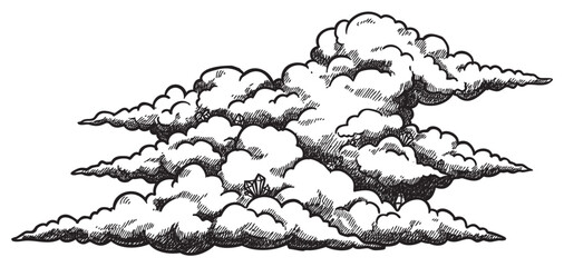 Detailed sketch of layered cumulus clouds with shading effects – retro hand drawn illustration