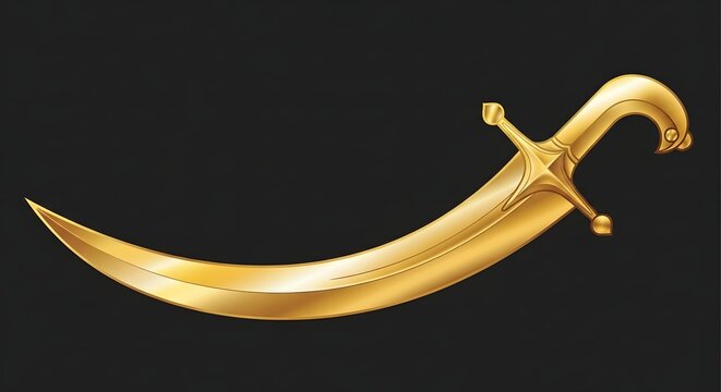 Golden Scimitar Sword Isolated on Black Symbol of Power and Weaponry