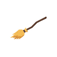 Classic Witch Broom Flying Object for Halloween Magic and Spooky Fantasy Celebrations Vector Illustration