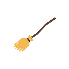 Classic brown handle witch broom with golden bristles, a timeless magical accessory for Halloween celebrations