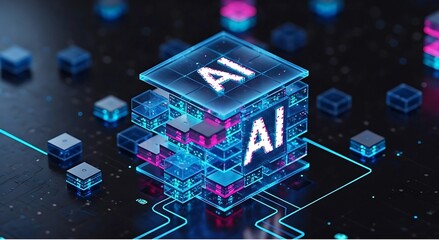 Futuristic ai technology network data cubes