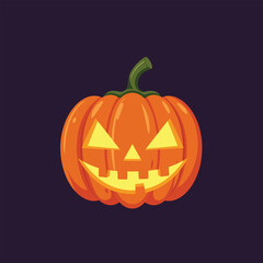 Bright Orange Halloween Pumpkin Jack o lantern with Spooky Carved Face Glowing Mysteriously on a Dark Purple Background for Festive Autumn Celebrations